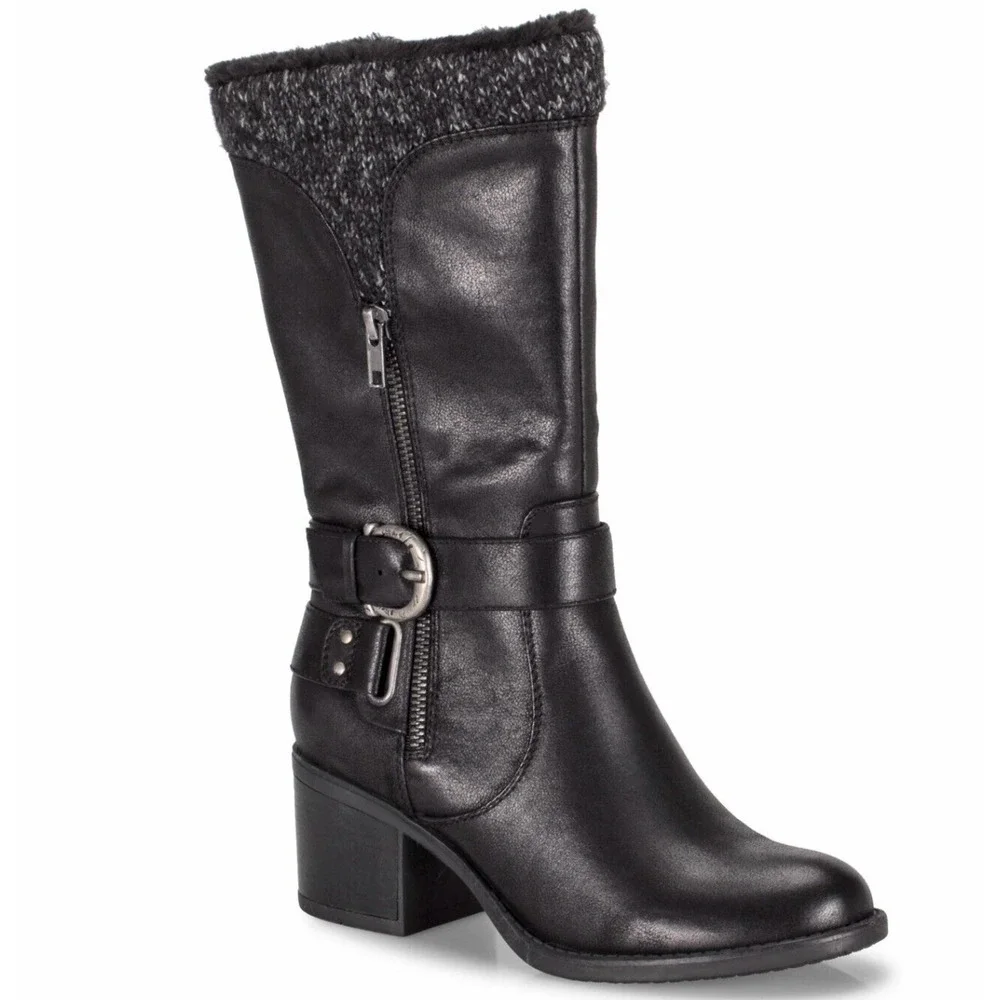 BARETRAPS Womens Willow Black Heeled Riding Boots Round Toe Stacked Heel 11M